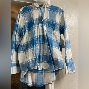 Light blue flannel with grey hood